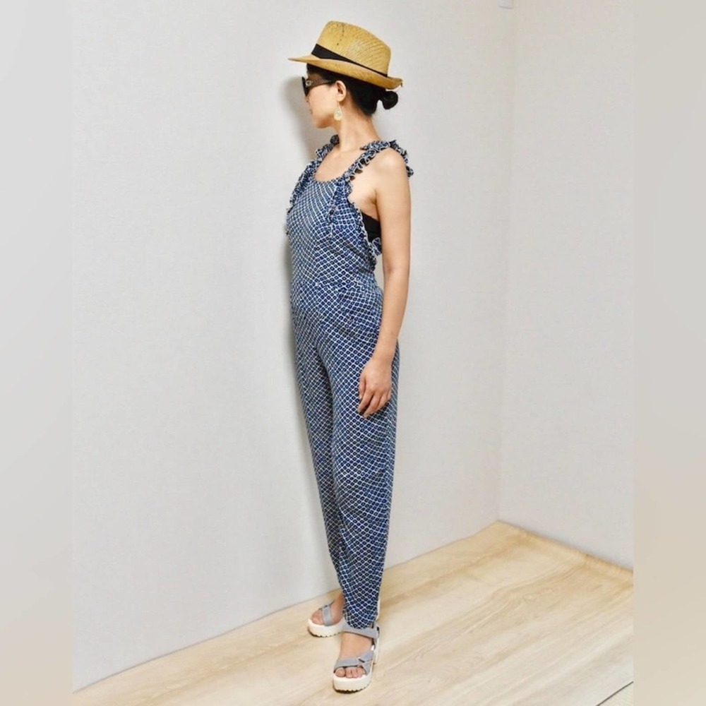 Angels by the Sea Hawaii Blue & White Ruffle Jumpsuit (Size S, NWT)